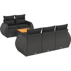 vidaXL Loungeset 6-delig - Kussens - Poly Rattan - Zwart Loungeset - Lounge Set - Tuinmeubels - Buitendecoratie - Pe Rattan - Acacia Hout - Waterdicht - Opbergruimte - Modulair Design