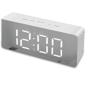 Digitale Wekker met Spiegeldisplay – LED Alarmklok met Dimfunctie, USB Oplaadbaar, Temperatuurweergave & Snooze – Modern Minimalistisch Design