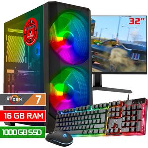 ScreenON - Game Computer / Gaming PC Set (32"" Monitor + Muis & Toetsenbord) - Ryzen 7 8700G - 1000GB M.2 SSD - 16GB RAM - AMD Radeon 780M - Windows 11