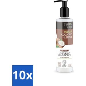 10 x Organic Shop - Coconut & Shea Conditioner - Verzorgend en Voedend - 280 ml - Beschadigd Haar - Pluizig Haar - Vegan Conditioner - Natuurlijke Ingrediënten