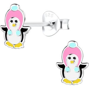 Joy|S - Zilveren pinguin oorbellen - 6 x 8 mm - kinderoorbellen - t79