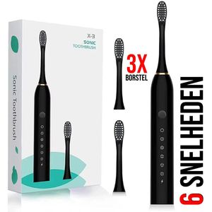 Allernieuwste.nl® Elektrische Tandenborstel Set - Ultrasone Smart Sonic - Zwart - Incl. 3 Opzetborstels