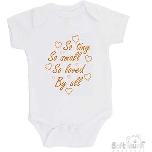 100% katoenen Romper ""So Tiny So small So loved By all"" Unisex Katoen Wit/tan Maat 56/62