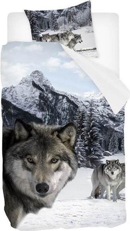 Snoozing Wolf - Flanel - Dekbedovertrek - Eenpersoons - 140x200/220 cm - Multi kleur