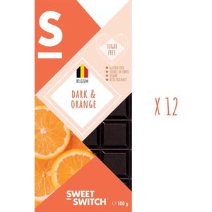 SWEET-SWITCH® - Pure Belgische Chocolade met Sinaasappel - Noir - Chocola - Suikervrij - Glutenvrij - Vegan - KETO - 12 x 100 g