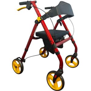 Premis Bear lichtgewicht rollator - Inclusief stokhouder, rugband en zachte zitting - Diep Rood met oranje wielen