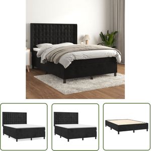 The Living Store Boxspring met matras fluweel zwart 140x190 cm - Boxspring - Fluweel Bed - Tweepersoons Bed - Zwart Bed - King Size Bed