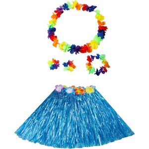 Feest Hula Met Krans Hawaiiaans Gras Rok Hawaï Feestkostuum Set Geschikt Voor Cheerleading Mottoparty's Verjaardagsfeestjes Halloweenfeesten Carnavalsfeesten (blauw)