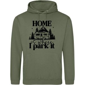 Camping hoodie - Hoodie Army-Legergroen - Home is where I park it - Dames en Heren - Maat XL
