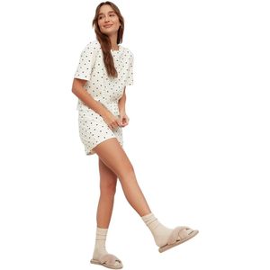 Trendyol Witte Gebreide Pyjamaset Met Stippen En Hartjes Van 100% Katoen Thmss21Pt1485