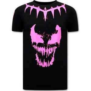 T shirt met Opdruk Heren - Venom Face Neon - Zwart