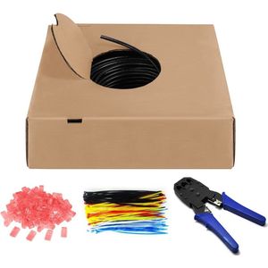 Outdoor set met 100 meter U/UTP CAT6 netwerkkabel, 100 tie-wraps, 100 connectoren en krimptang