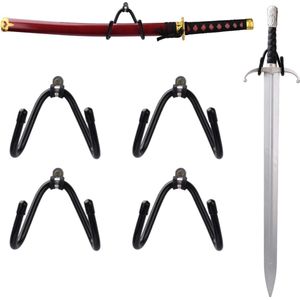 Set van 4 kleine verstelbare zwaard wandhouders display rek standaard haakhouder voor zwaard, dolk, bijl, sleutelblad - verticale of horizontale weergave