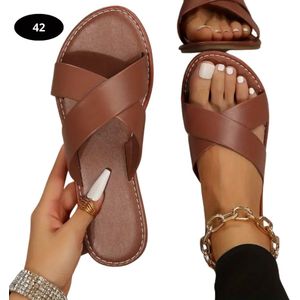 Livano Slippers Dames - Teenslippers - Flip Flops - Comfortabel - Zomer - Donkerbruin 42