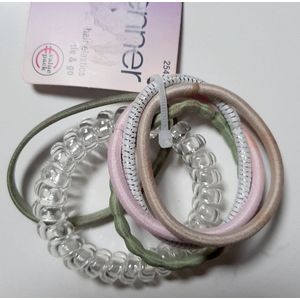 Zenner tie & go haarelastiekjes - 6x elastiekjes - pastel en spiraal - roze lila mint beige wit - haarelastiek