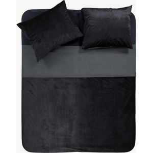 Y-NOT - Dekbedovertrek met kussensloop - Fluweel/Velvet Two Tone Zwart/Antraciet - 1 Persoons - 140x200/220 cm
