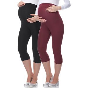 Be Mammy Dames Leggings - Zwangerschapskleding - Capri - Viscose - 2Pack - BE-Leggings-03-2P - Zwart/Donkerrood - L