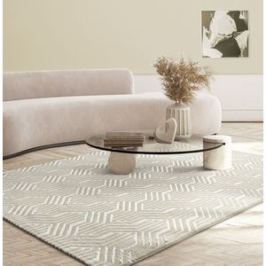 the carpet Vloerkleed Mila modern tapijt woonkamer, elegant glanzend kortpolig woonkamertapijt in crème met geometrisch patroon, tapijt 120 x 170 cm