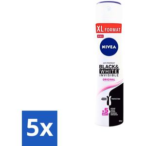 Nivea - Deospray - Invisible Black & White Original - 48 Uur Lang Werkend - 250 ml - Bulkverpakking - 5 stuks