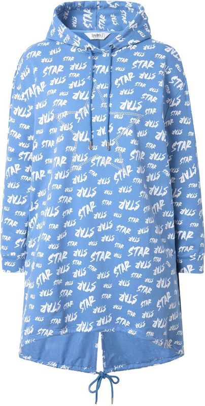 Angel of Style - Dames - Hoodie A-lijn metallic tekstmotief capuchon - Matblauw - Maat 42