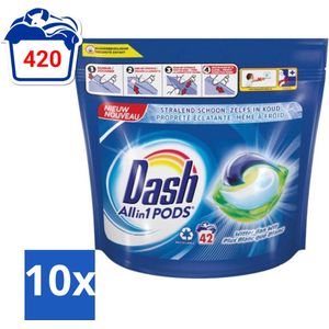 Dash - Witter dan Wit - Wasmiddel Capsules - All-in-1 Pods - Witte Was - 42 Wasbeurten - Bulkverpakking - 10 stuks
