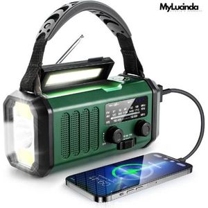 Mylucinda® Noodradio – Draagbare AM/FM Radio Met USB Opladen, Zaklamp & Opwindfunctie – Powerbank Op Zonne-Energie – Groen