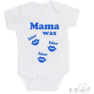 100% katoenen Romper "Mama was hier hier hier" Unisex Katoen Wit/blauw Maat 62/68