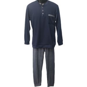 Uniseks - Thermo Pyjama set - Dames & Heren - Merk Notte Stella - Longsleeve & Broek - Geruit-Motief - Kleur Donkerblauw/Marineblauw/Grijs - Maat L - Cadeau - Kerst