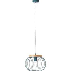 BRILLIANT lamp, Sorana hanglamp 1-vlammig turkoois, metaal/hout, 1x A60, E27, 40W, normale lampen (niet meegeleverd), A++