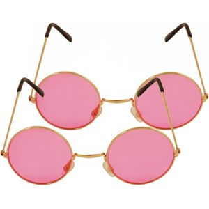 Flower power - roze - set van 2 - zonnebrillen - ronde glazen - hippie - feest