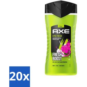 20 x Axe 3-in-1 Douchegel Epic Fresh 250 ml - Ananas - Verfrissend - Langdurige Geur - Deodorant - Mannen