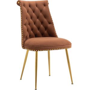 Merax Set van 2 Fluwelen Eetkamerstoelen met Gouden Metalen Poten – Luxe Designstoelen voor Woonkamer en Eetkamer - Coffee (43.9x62x87.5 cm)