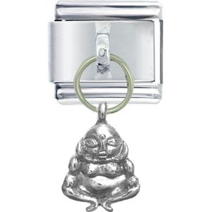 Quiges - Schakel - Bedel - 9mm - charms - Boeddha hanger - Geschikt voor - Nomination- armband - Schakelarmband - italy bedels armband