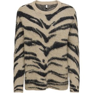 ONLY - ONLCOSTA - Gebreide Trui - Beige / Zwart - Dierenprint