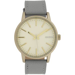 OOZOO Timepieces - Goudkleurige horloge met grijze leren band - C10016