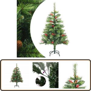 vidaXL Kunstkerstboom - 150 cm - Dennenappels & Bessen Kunstkerstboom - Kerstdecoratie - Scharnierconstructie - Pvc Kerstboom - Groene Kerstboom