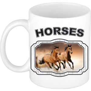 Dieren liefhebber bruin paard mok 300 ml - kerramiek - cadeau beker / mok paarden liefhebber