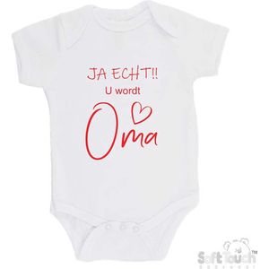 100% katoenen Romper ""JA ECHT!! U wordt Oma"" Jongens Katoen Wit/rood Maat 62/68