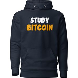 Study Bitcoin - Premium Unisex Bitcoin Hoodie - Marine Blauw - Maat S | Bitcoin cadeau| Crypto cadeau| Bitcoin Trui| Crypto Trui| Crypto Hoodie| Bitcoin Hoodie| Bitcoin Merch| Crypto Merch| Bitcoin Kleding| Crypto Kleding