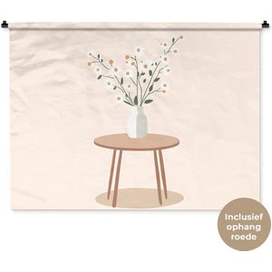 Wandkleed 120x90 cm - Wanddoek Vaas - Bloemen - Madeliefjes - Beige - Wandtapijt - Wandkleden
