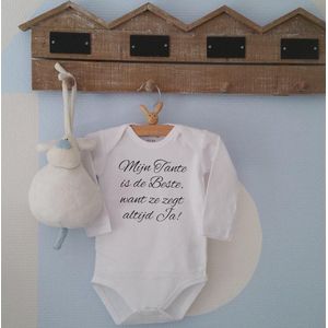 Baby Rompertje met tekst | Mijn Tante is de beste want ze zegt altijd ja!  | lange mouw | wit met zwart | maat 74/80  I love liefste cadeautje verjaardag