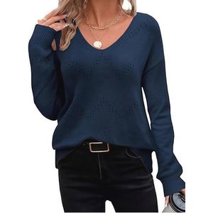 Elegante gebreide damestrui met V-hals en lange mouwen - Casual modieuze pullover in diverse kleuren