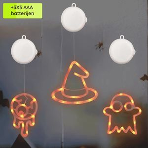 Halloween Verlichting Raam Set - 20 cm - Heksenhoed, Spin, Oogbal - Met Zuignap - 3 stuks