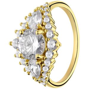 Lucardi Dames Zilveren goldplated ring zirkonia - Ring - 925 Zilver - Goudkleurig - 15.50 / 49 mm