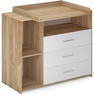 VELTRR® Commode Baby - Verzorgingstafel - Luiertafel - Babykamer - Wit met Bruin