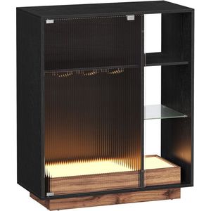 Wijnkast – Drankkast – Met Verlichting en Gecanneleerde Glazen Deur – Hout – Zwart