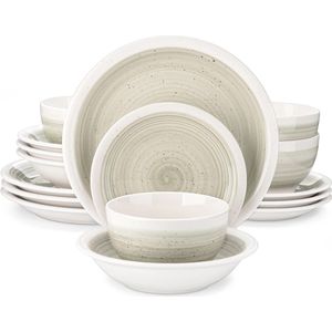 Amalee - Servies set - 16 delig - Beige - Aardwerk - Voor 4 personen - Diner/Dessertbord Ontbijtgranen/Pasta kom -