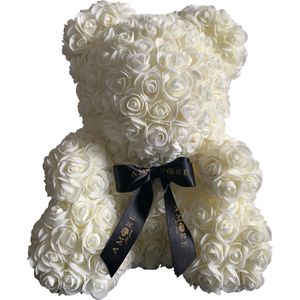 Rozen Beer Wit XL 40 cm - Rozen Teddybeer - Rose Bear - Rozenbeer - Valentijn - Romantisch Cadeau