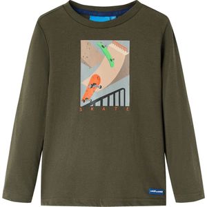 vidaXL - Kindershirt - met - lange - mouwen - 92 - kakikleurig
