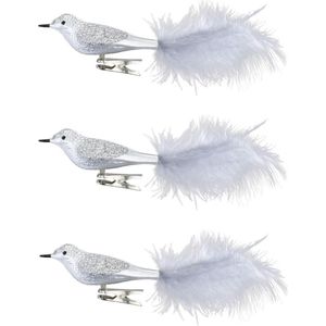 6x stuks decoratie vogels op clip zilver 20 cm - Decoratievogeltjes/kerstboomversiering/bruiloftversiering